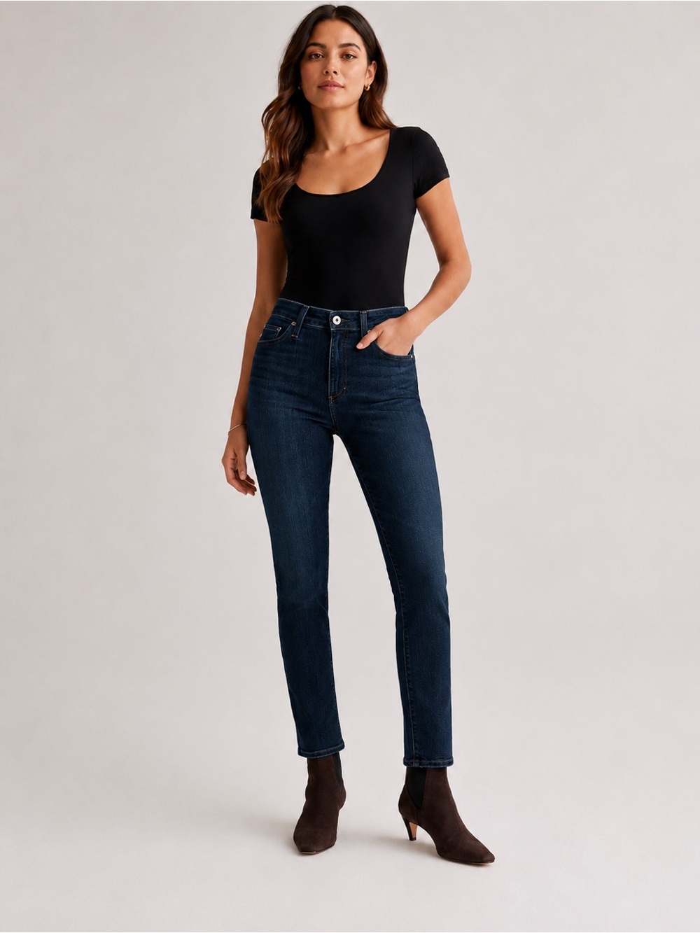 AG Mari High Rise Slim Straight Jeans 29R Medium Wash Japanese Stretch Denim